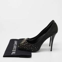 Giuseppe Zanotti Grey Suede Embellished Peep Toe Pumps Size 38.5