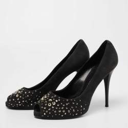 Giuseppe Zanotti Grey Suede Embellished Peep Toe Pumps Size 38.5