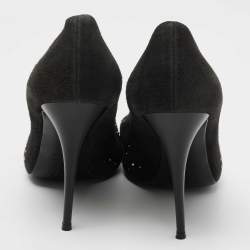 Giuseppe Zanotti Grey Suede Embellished Peep Toe Pumps Size 38.5