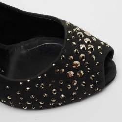 Giuseppe Zanotti Grey Suede Embellished Peep Toe Pumps Size 38.5