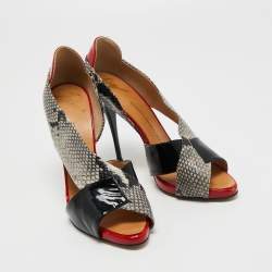 Pre Owned Giuseppe Zanotti Multicolor Python Embossed And Patent Leather D'orsay Peep Toe Pumps Size 39.5