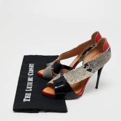 Pre Owned Giuseppe Zanotti Multicolor Python Embossed And Patent Leather D'orsay Peep Toe Pumps Size 39.5