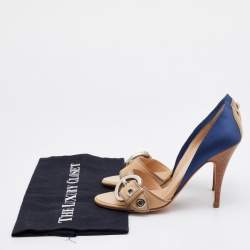 Pre Owned Giuseppe Zanotti Blue/Beige Satin and Leather Buckle Side Sandals Size 37