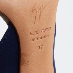 Pre Owned Giuseppe Zanotti Blue/Beige Satin and Leather Buckle Side Sandals Size 37