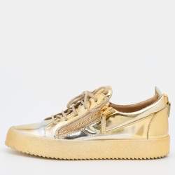 مملوكة مسبقًا Giuseppe Zanotti Metallic Gold Leather May London Double Zipper Sneakers Size 40