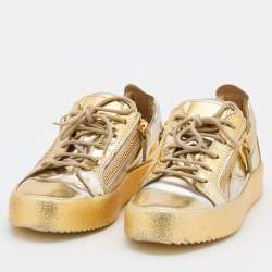 مملوكة مسبقًا Giuseppe Zanotti Metallic Gold Leather May London Double Zipper Sneakers Size 40