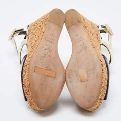 Pre Owned Giuseppe Zanotti Black/Gold Patent Leather Wedge Sandals Size 39