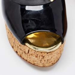 Pre Owned Giuseppe Zanotti Black/Gold Patent Leather Wedge Sandals Size 39