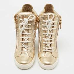 Pre Owned Giuseppe Zanotti Gold Leather High Top Wedge Sneakers Size 37