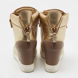 Pre Owned Giuseppe Zanotti Gold Leather High Top Wedge Sneakers Size 37
