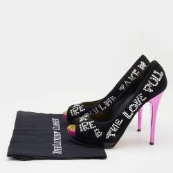 Giuseppe Zanotti Black Suede Crystal Embellished Peep Toe Platform Pumps Size 39.5