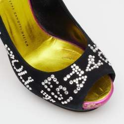 Giuseppe Zanotti Black Suede Crystal Embellished Peep Toe Platform Pumps Size 39.5