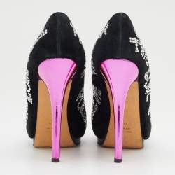 Giuseppe Zanotti Black Suede Crystal Embellished Peep Toe Platform Pumps Size 39.5