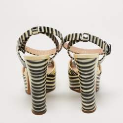 مملوكة مسبقًا Giuseppe Zanotti Yellow/Black Patent Platform Ankle Strap Sandals Size 38