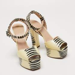 مملوكة مسبقًا Giuseppe Zanotti Yellow/Black Patent Platform Ankle Strap Sandals Size 38