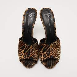 مملوكة مسبقًا Giuseppe Zanotti Brown Fabric Tiger Print Slide Sandals Size 38