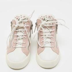 مملوكة مسبقًا Giuseppe Zanotti Pink/White Suede and Leather Double Zipper High Top Sneakers Size 37