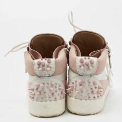 مملوكة مسبقًا Giuseppe Zanotti Pink/White Suede and Leather Double Zipper High Top Sneakers Size 37