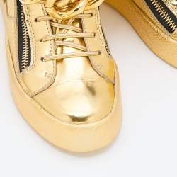 Pre Owned Giuseppe Zanotti Metallic Gold Leather Chain High Top Sneakers Size 39