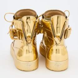 Pre Owned Giuseppe Zanotti Metallic Gold Leather Chain High Top Sneakers Size 39