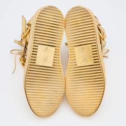 Pre Owned Giuseppe Zanotti Metallic Gold Leather Chain High Top Sneakers Size 39