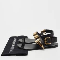 مملوكة مسبقًا Giuseppe Zanotti Black Leather Buckle Slingback Flats Size 38.5