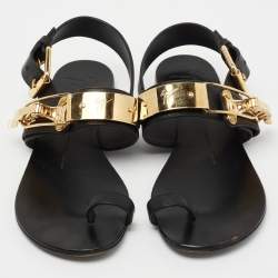 مملوكة مسبقًا Giuseppe Zanotti Black Leather Buckle Slingback Flats Size 38.5