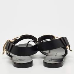 مملوكة مسبقًا Giuseppe Zanotti Black Leather Buckle Slingback Flats Size 38.5