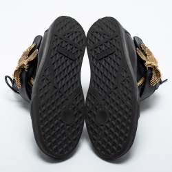 Pre Owned Giuseppe Zanotti Black Leather Eagle Strap High Top Sneakers Size 37.5