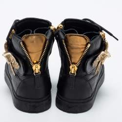 Pre Owned Giuseppe Zanotti Black Leather Eagle Strap High Top Sneakers Size 37.5