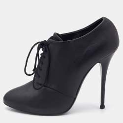 Giuseppe Zanotti Black Leather Lace Up Booties Size 37.5