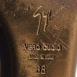 Giuseppe Zanotti Dark Brown Leather Embellished Ankle Strap Flats Size 38