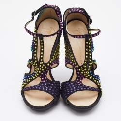 Giuseppe Zanotti Black Satin Crystal Embellished Strappy Sandals Size 38