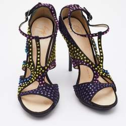 Giuseppe Zanotti Black Satin Crystal Embellished Strappy Sandals Size 38