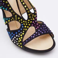 Giuseppe Zanotti Black Satin Crystal Embellished Strappy Sandals Size 38