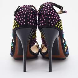 Giuseppe Zanotti Black Satin Crystal Embellished Strappy Sandals Size 38
