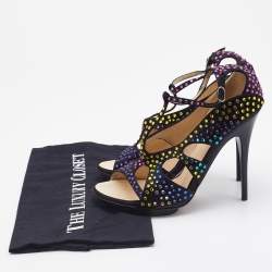 Giuseppe Zanotti Black Satin Crystal Embellished Strappy Sandals Size 38