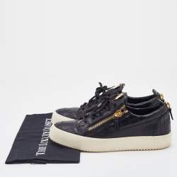 Pre Owned Giuseppe Zanotti Black Croc Embossed Leather Double Zipper Low Top Sneakers Size 40