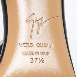 Pre Owned Giuseppe Zanotti Black Leather Crystal Embellished T-Strap Sandals Size 37.5