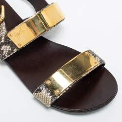 Pre Owned Giuseppe Zanotti Beige/Brown Python Zak Slingback Sandals Size 42