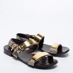 Pre Owned Giuseppe Zanotti Beige/Brown Python Zak Slingback Sandals Size 42