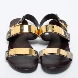 Pre Owned Giuseppe Zanotti Beige/Brown Python Zak Slingback Sandals Size 42