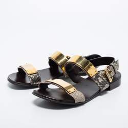 Pre Owned Giuseppe Zanotti Beige/Brown Python Zak Slingback Sandals Size 42