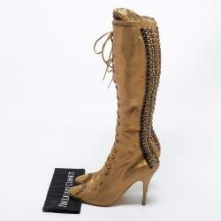 Pre Owned Giuseppe Zanotti Gold Leather Knee Length Boots Size 39.5