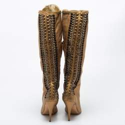 Pre Owned Giuseppe Zanotti Gold Leather Knee Length Boots Size 39.5