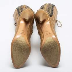 Pre Owned Giuseppe Zanotti Gold Leather Knee Length Boots Size 39.5