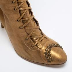 Pre Owned Giuseppe Zanotti Gold Leather Knee Length Boots Size 39.5