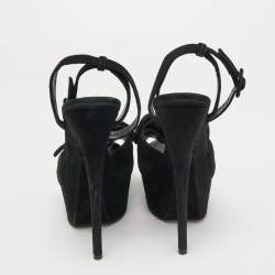 Pre Owned Giuseppe Zanotti Black Suede Platform Ankle Strap Sandals Size 38