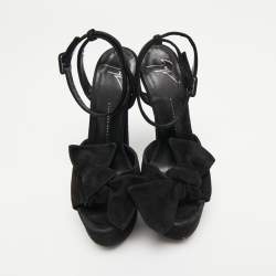 Pre Owned Giuseppe Zanotti Black Suede Platform Ankle Strap Sandals Size 38