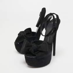 Pre Owned Giuseppe Zanotti Black Suede Platform Ankle Strap Sandals Size 38